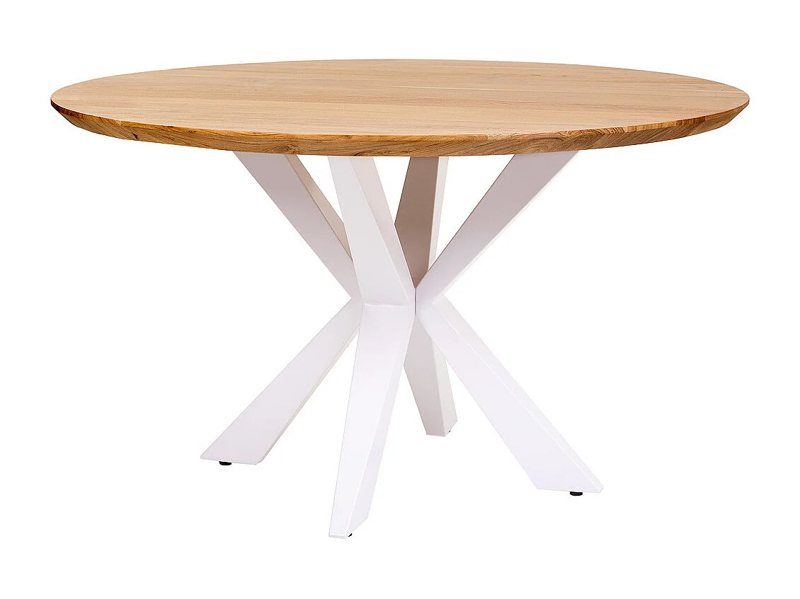 Mesa de jantar redonda Swiss Edge com perna de aranha suíça em madeira natural/branca D130x77