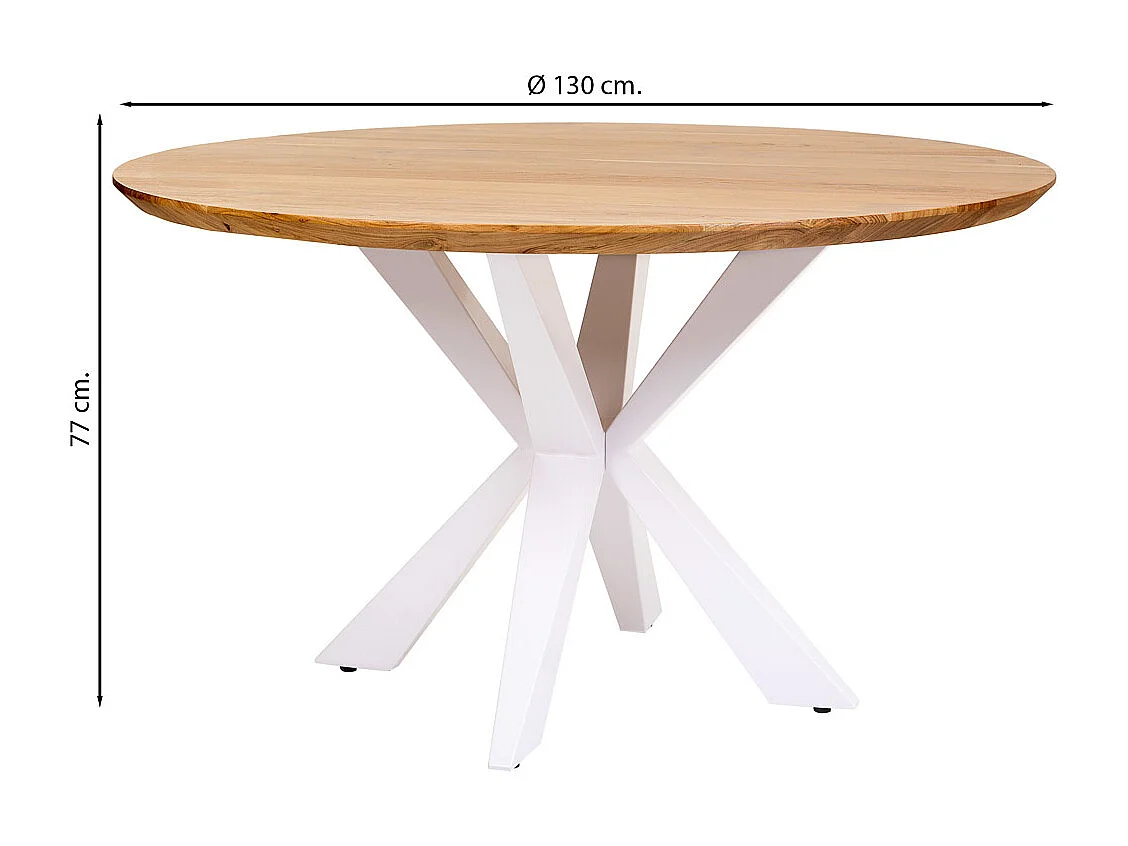 Mesa de jantar redonda Swiss Edge com perna de aranha suíça em madeira natural/branca D130x77