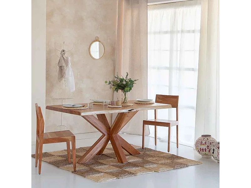 Live-Edge-Esstisch aus Akazienholz, naturfarben, 160 x 90 x 77 cm