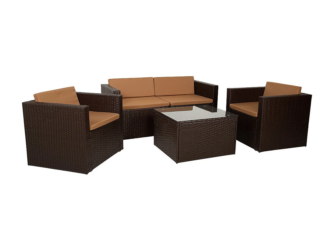 Ensemble table, canapé et 2 fauteuils de couleur marron