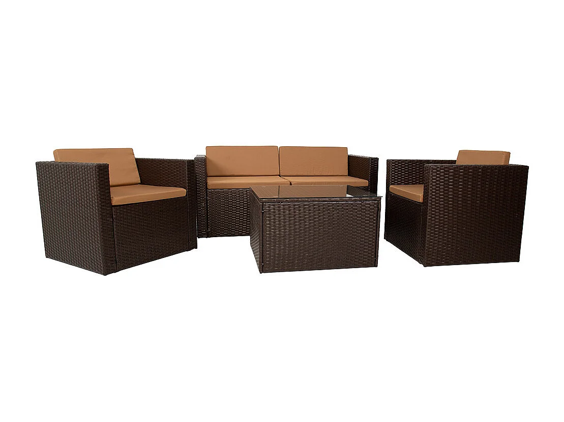 Set conjunto mesa, sofà y 2 sillones color marrón