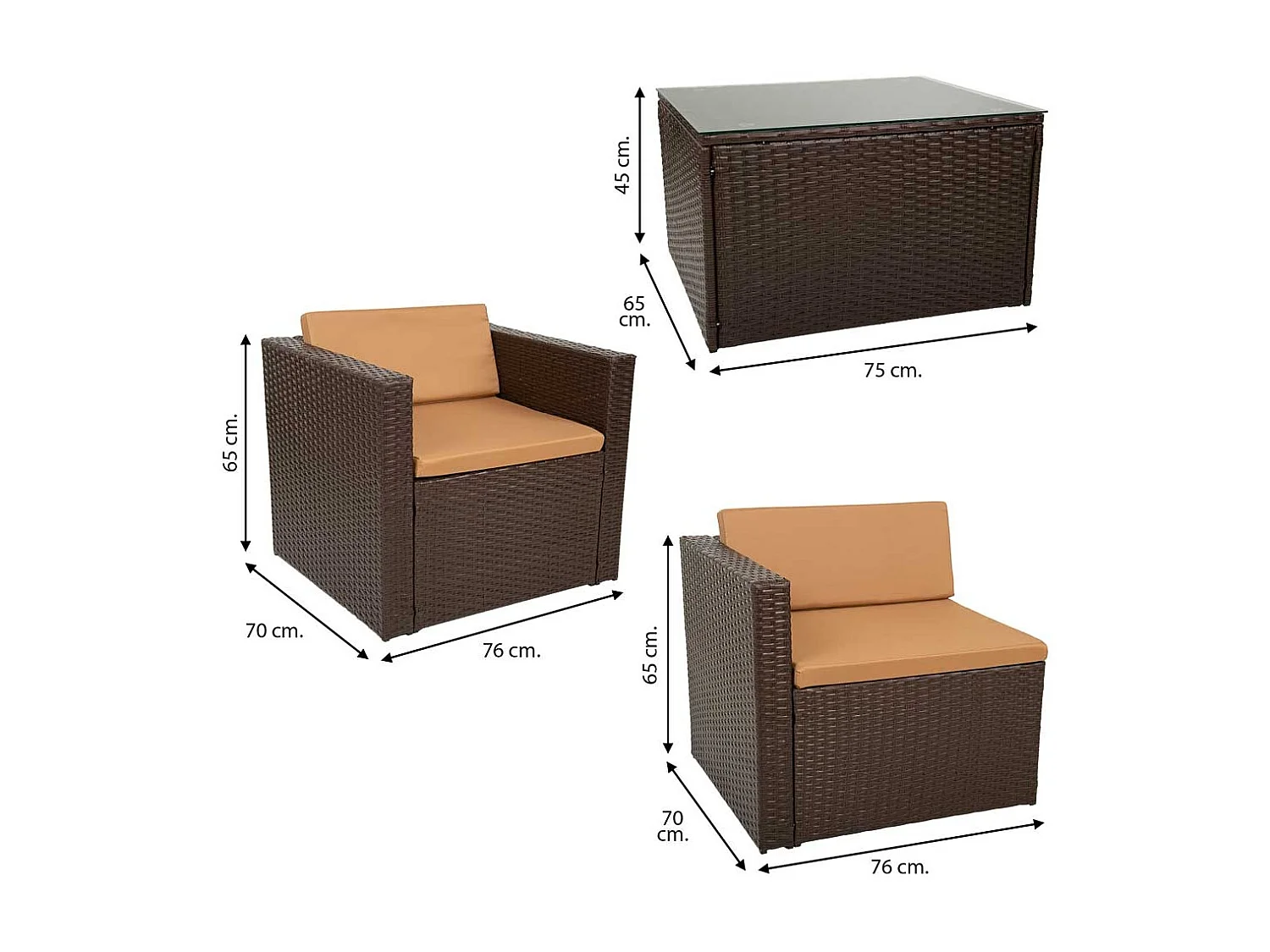 Set conjunto mesa, sofà y 2 sillones color marrón