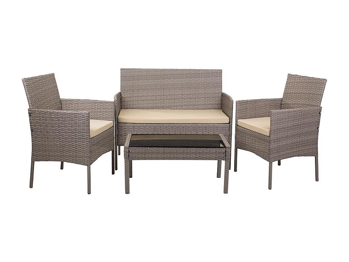 Set tavolo grigio, divano e 2 poltrone