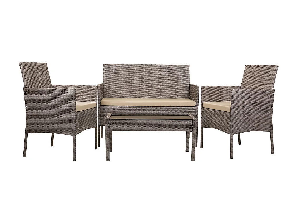 Set tavolo grigio, divano e 2 poltrone