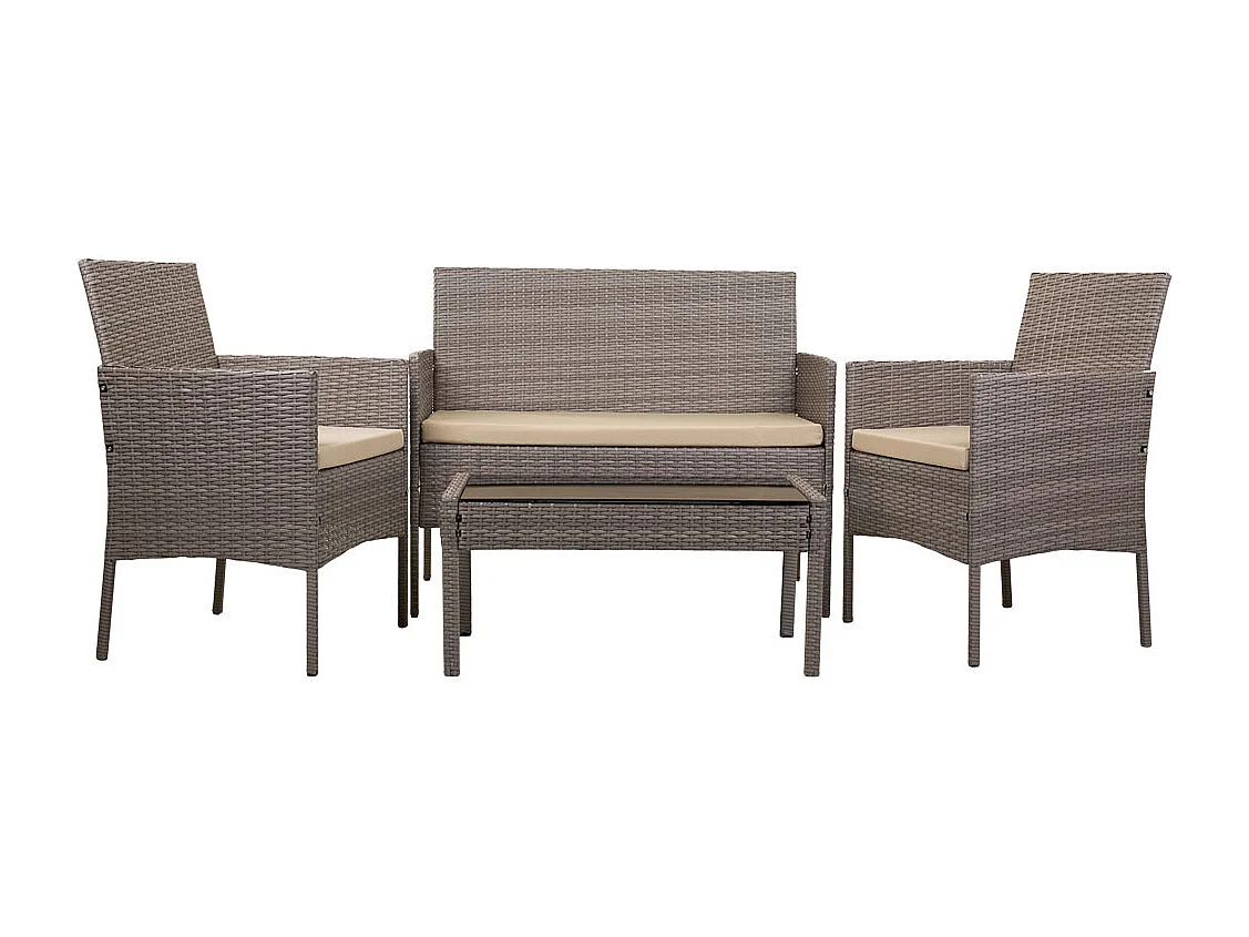Set tavolo grigio, divano e 2 poltrone