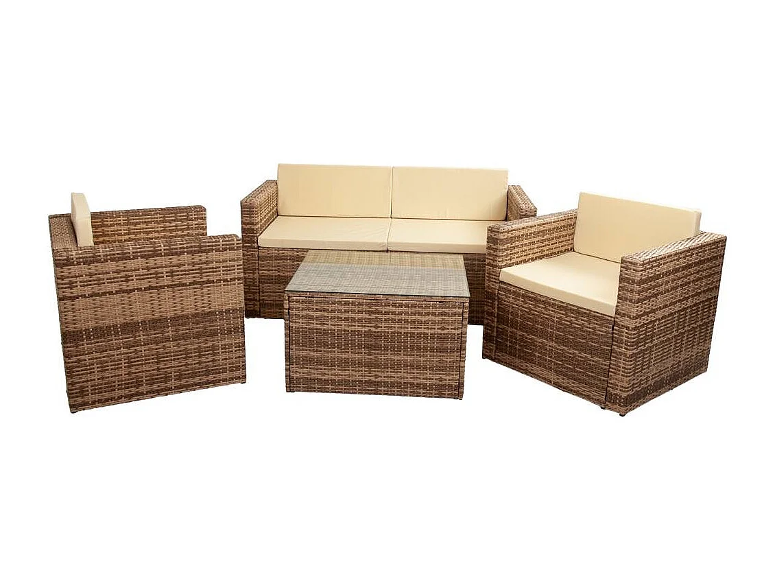 Brauner Tisch, Sofa und 2 Sessel