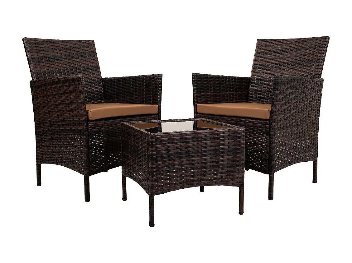 Ensemble table et 2 fauteuils de couleur marron