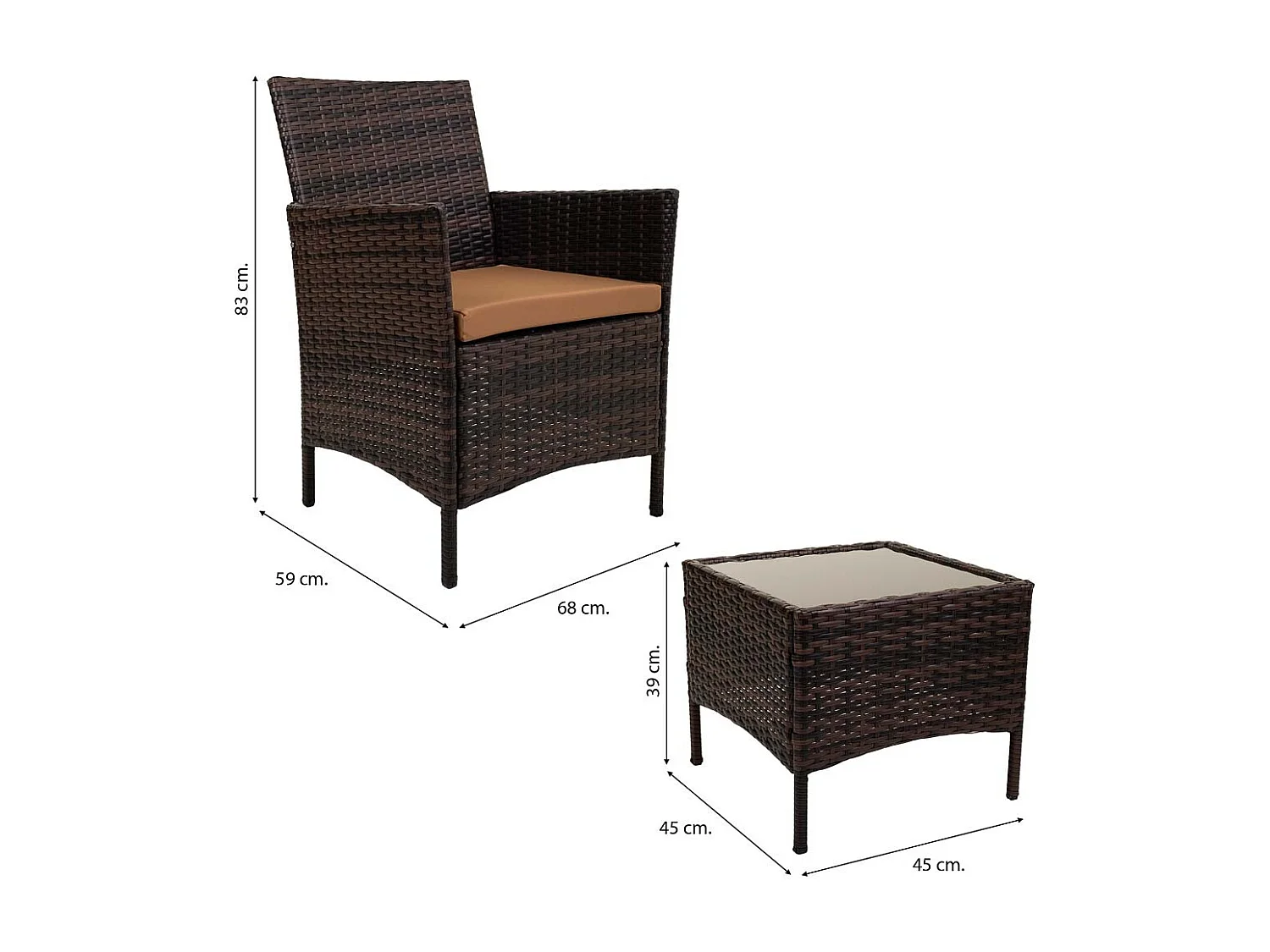 Brauner Tisch und 2 Sessel