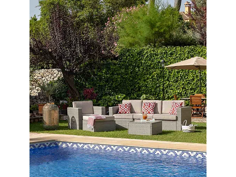 Set mesa , sofá, sillón y reposapiés