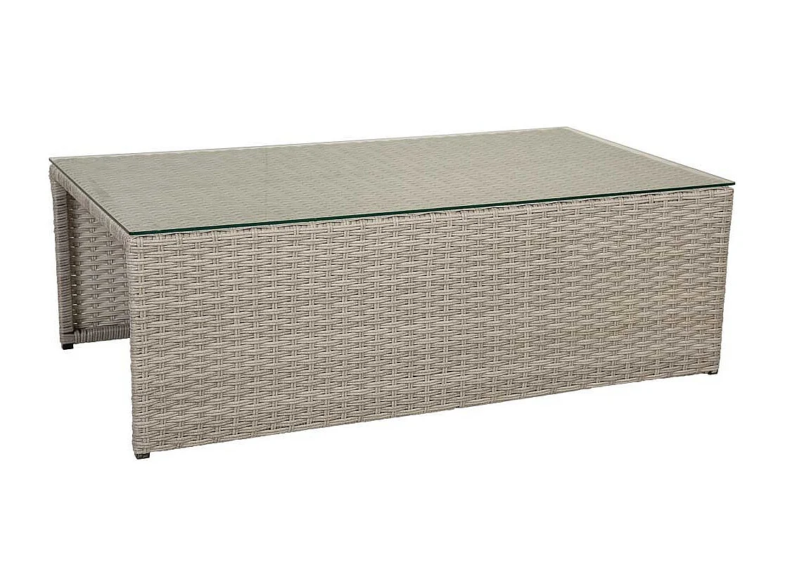 Ensemble table, canapé, 2 fauteuils et 2 repose-pieds de couleur grise