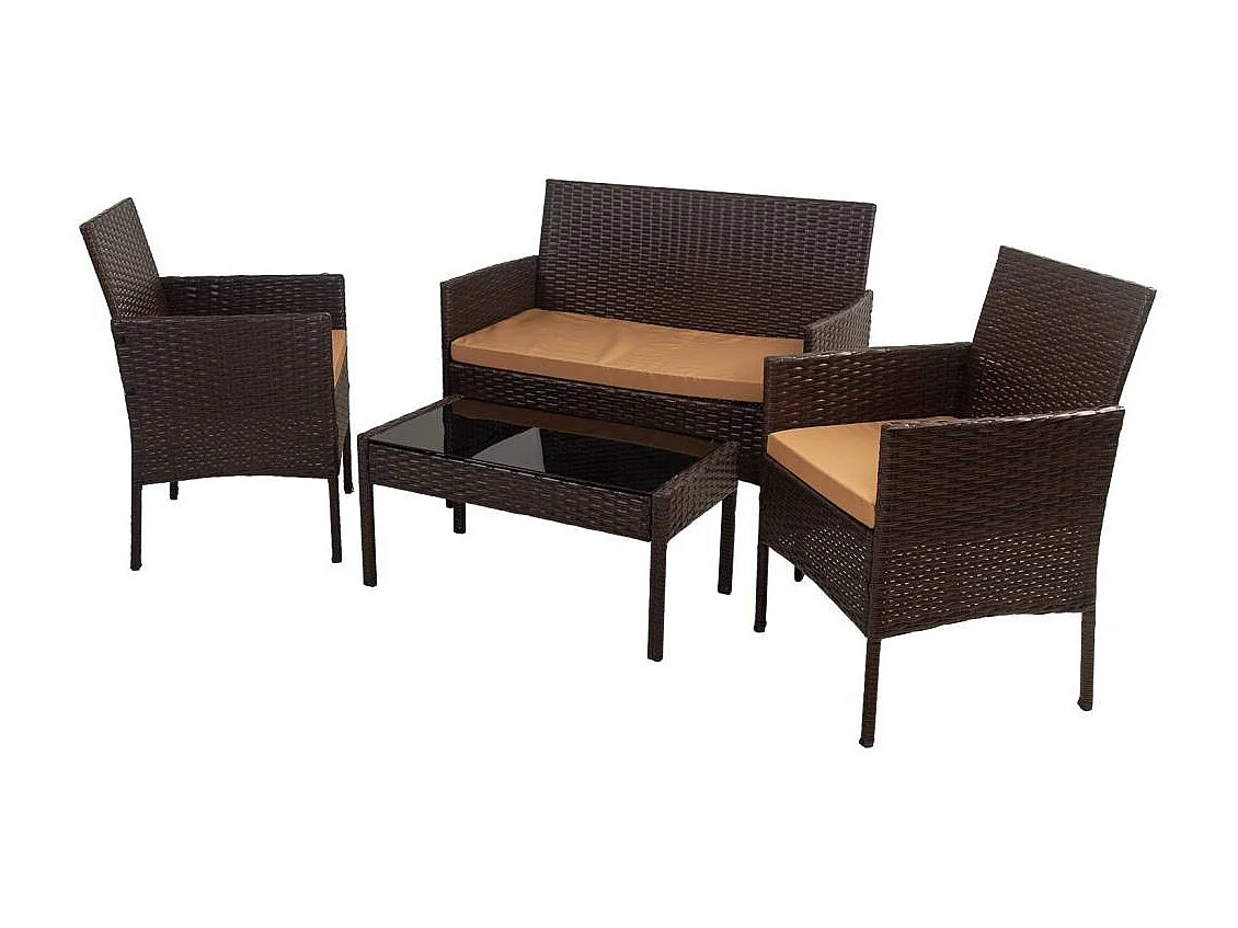 Set mesa, sofá y 2 sillones color marrón