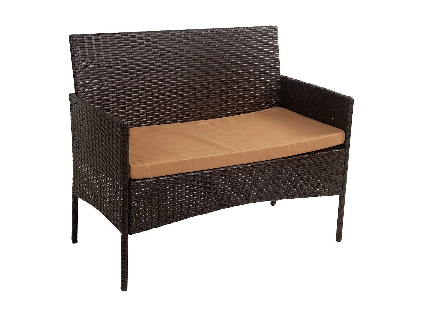 Set mesa, sofá y 2 sillones color marrón