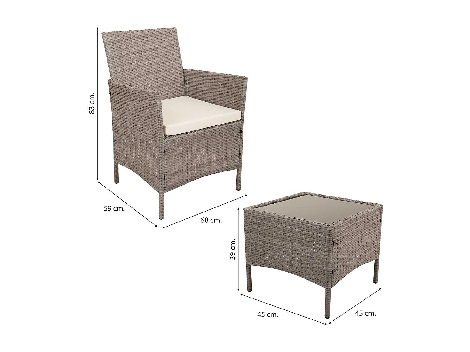 Set mesa y 2 sillones color gris