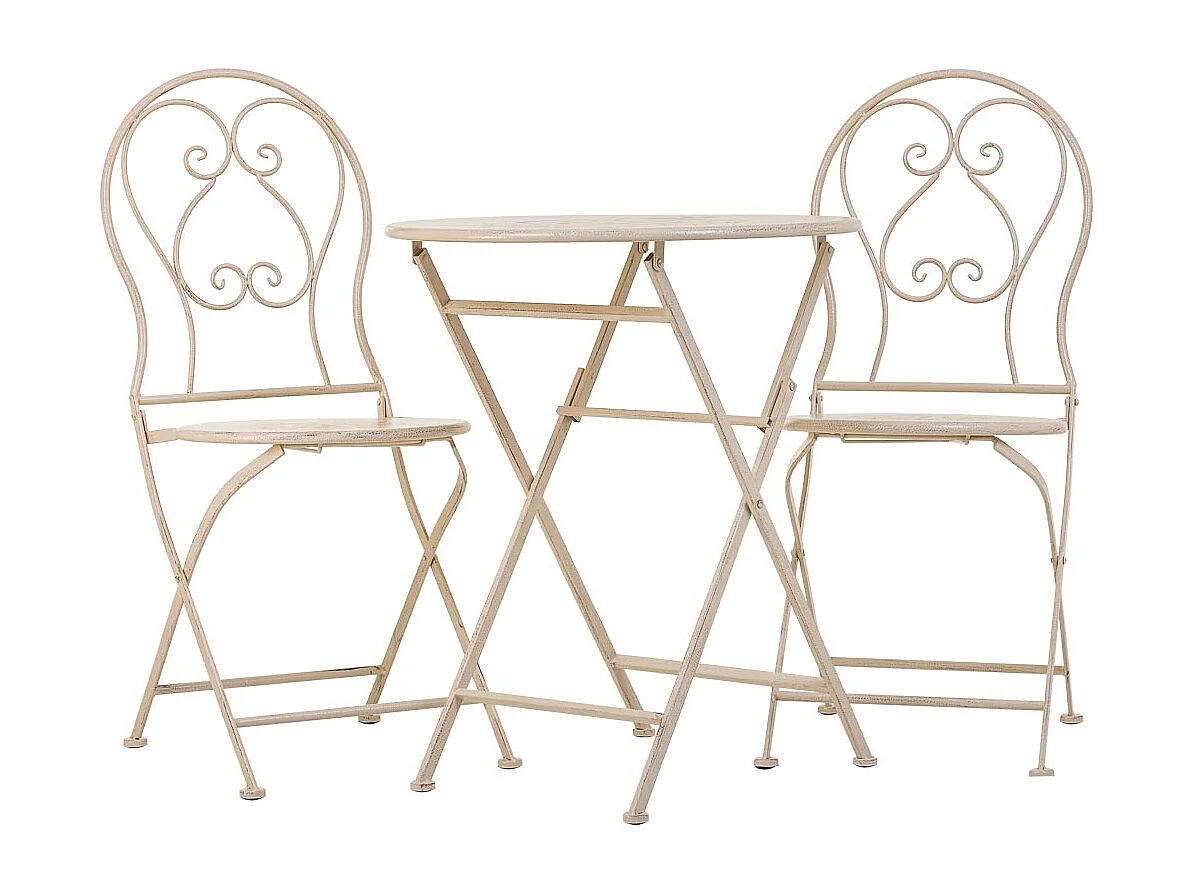 Conjunto de mesa e 2 cadeiras em ferro forjado branco
