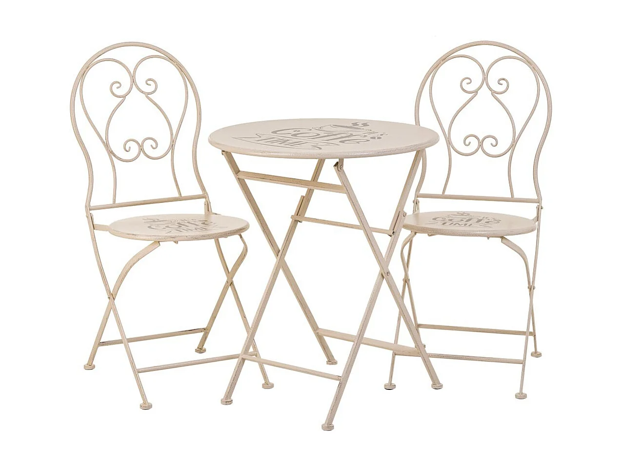 Conjunto de mesa e 2 cadeiras em ferro forjado branco