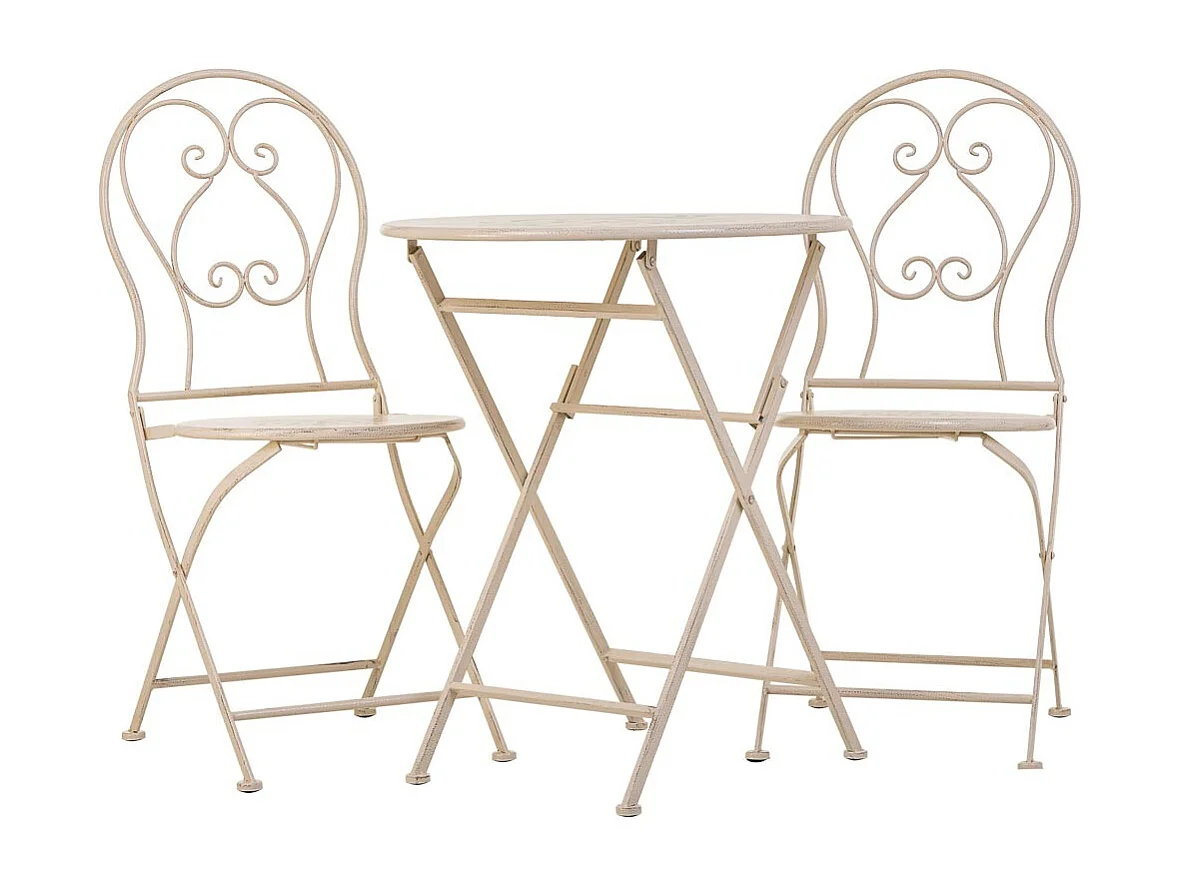 Conjunto de mesa e 2 cadeiras em ferro forjado branco