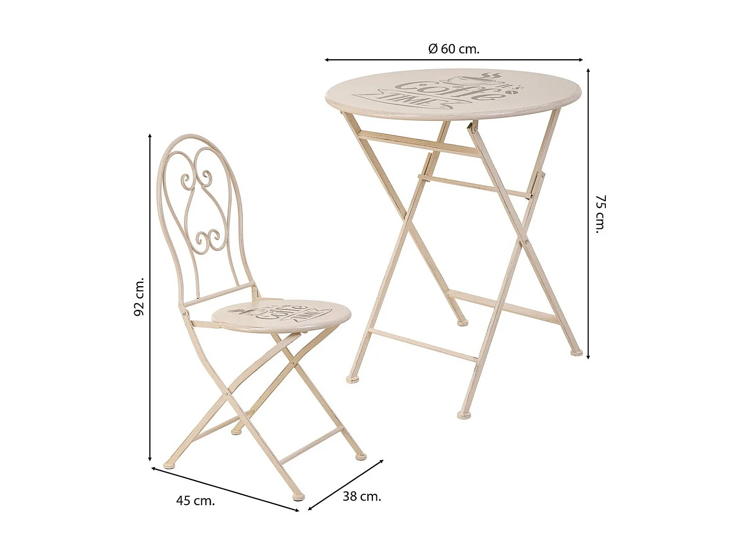 Conjunto de mesa e 2 cadeiras em ferro forjado branco