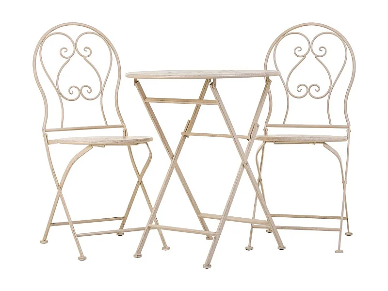 Conjunto de mesa e 2 cadeiras em ferro forjado branco