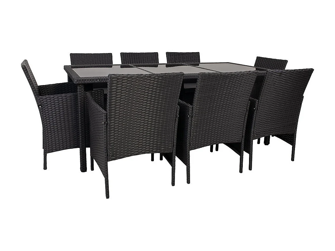 Schwarzer Tisch und 8 Stühle