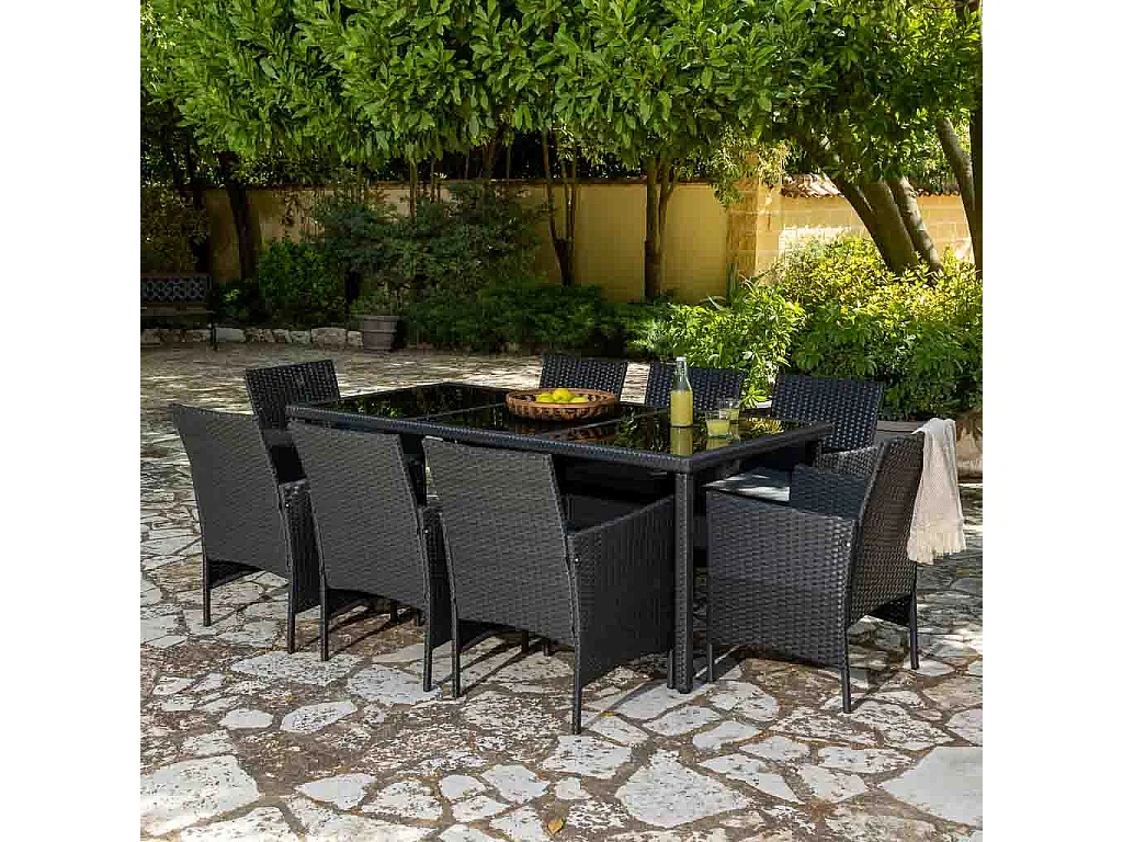 Conjunto de mesa e 8 cadeiras preto