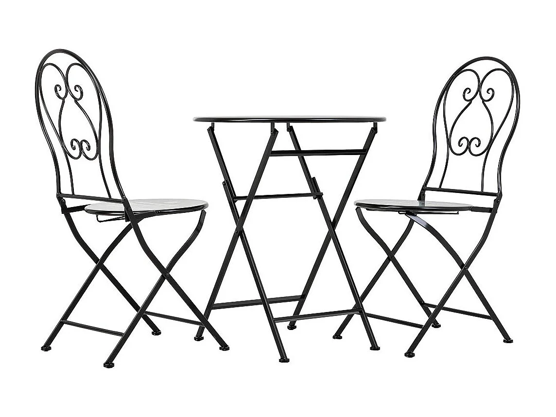 Tischset und 2 schwarze Schmiedeeisenstühle