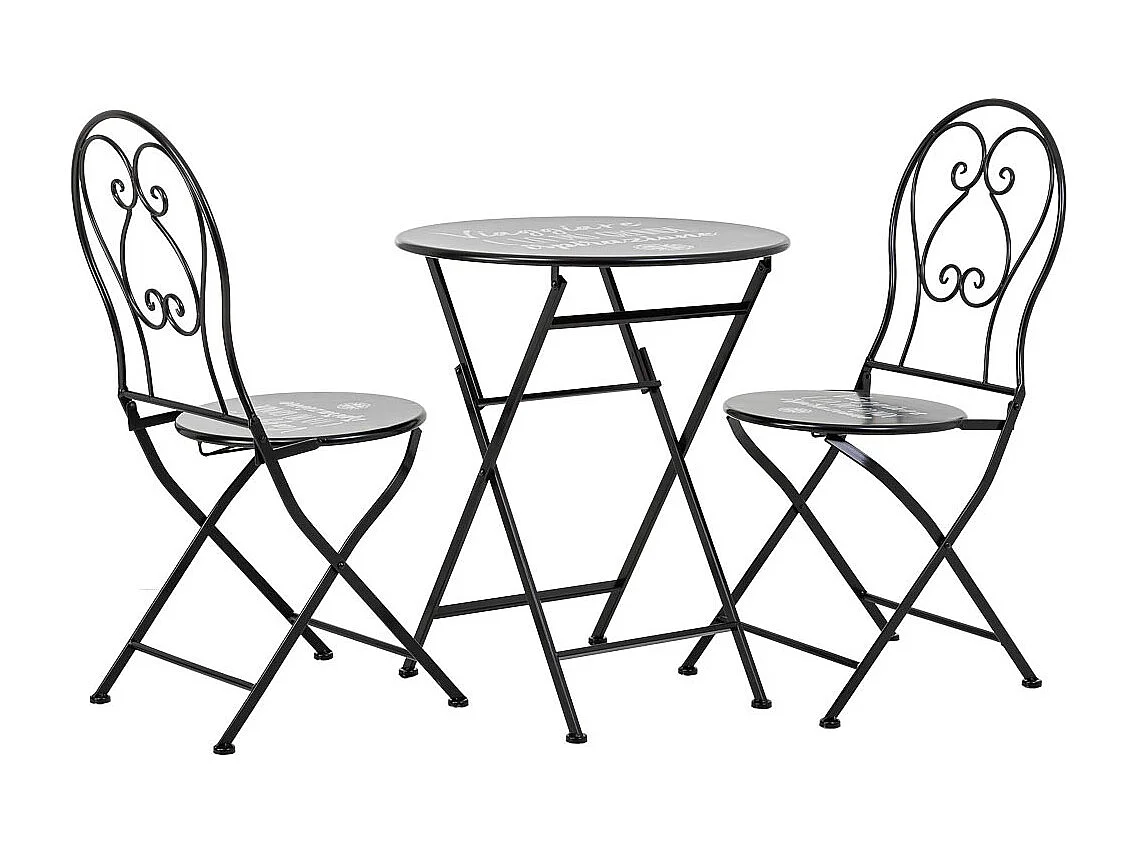 Tischset und 2 schwarze Schmiedeeisenstühle