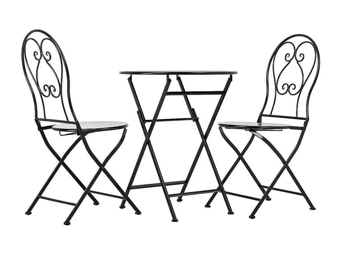 Tischset und 2 schwarze Schmiedeeisenstühle