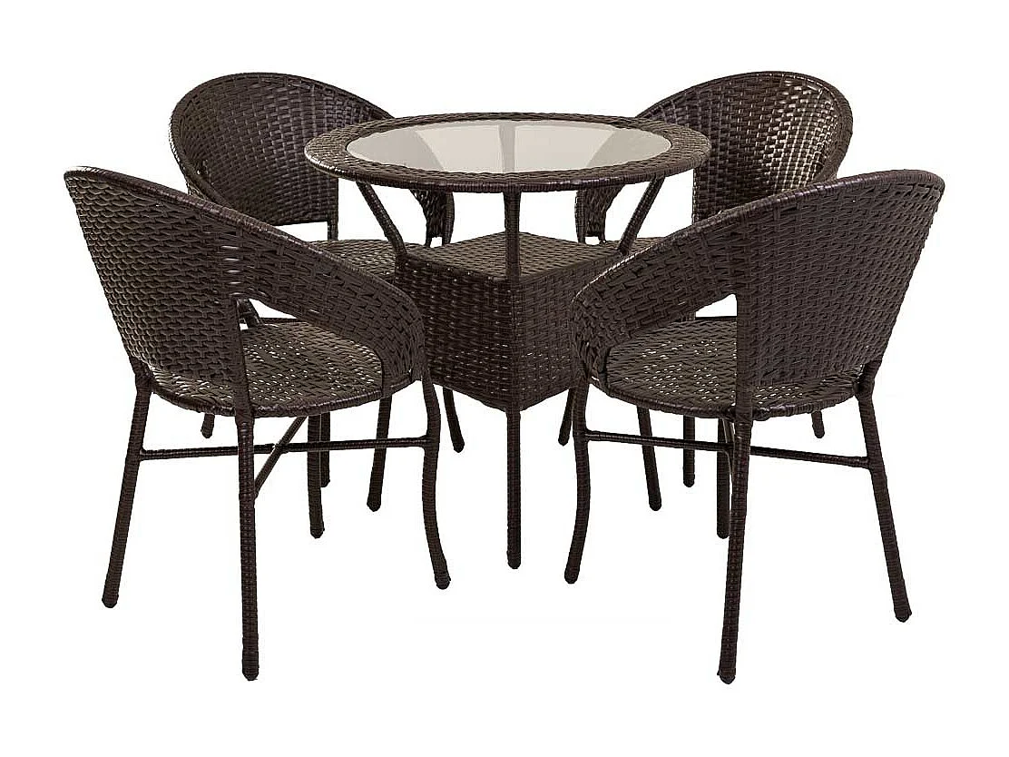 Brauner Tisch und 4 Sessel