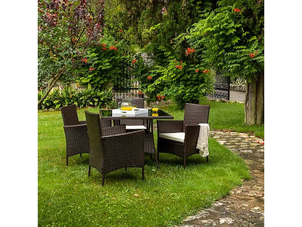 Schwarzer Tisch und 8 Stühle