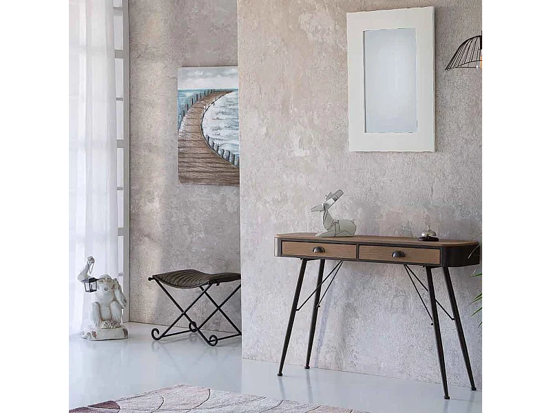 Banc en métal gris et cuir 52x45x45