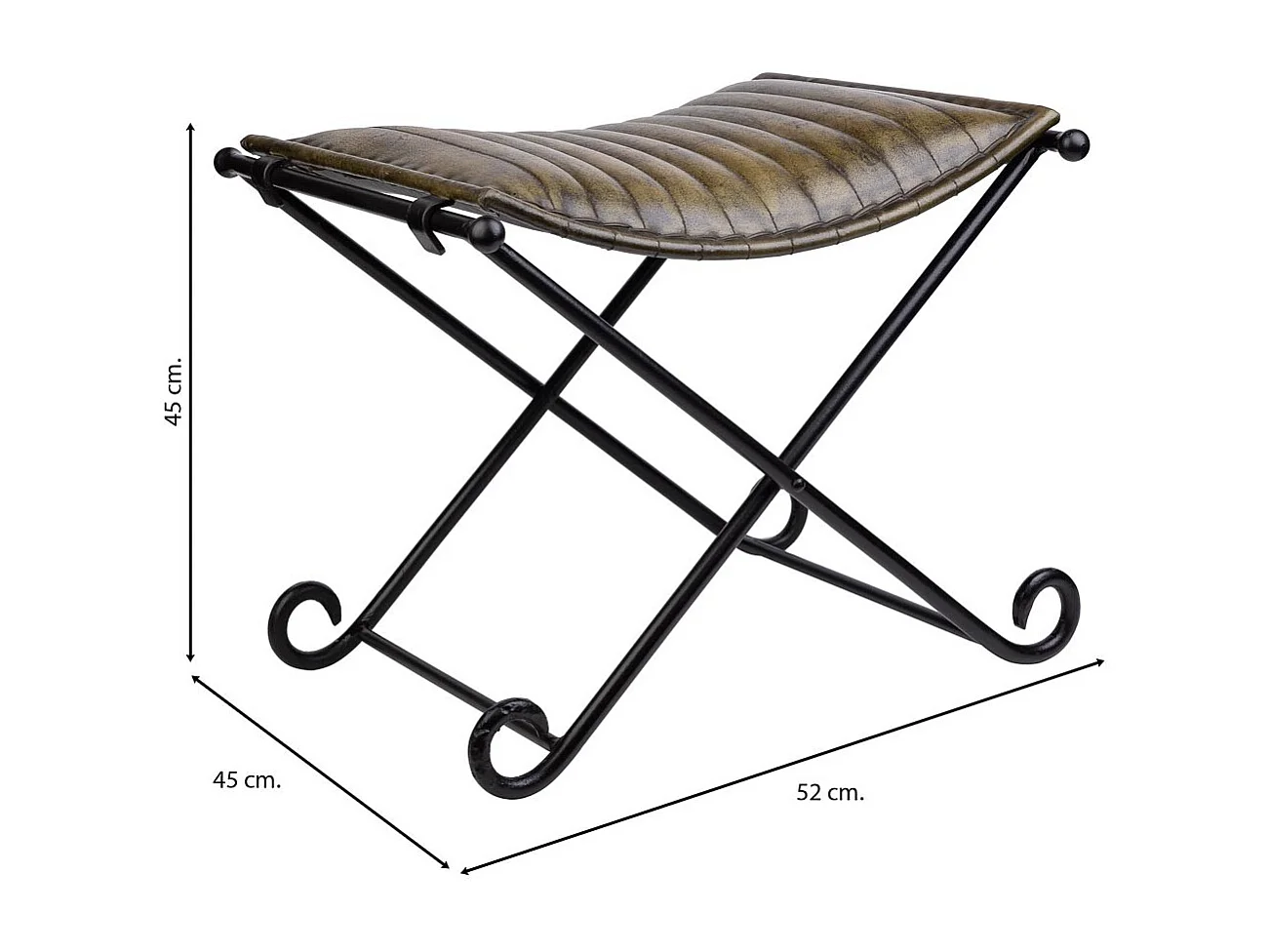 Bank aus Metall und grauem Leder, 52x45x45h cm