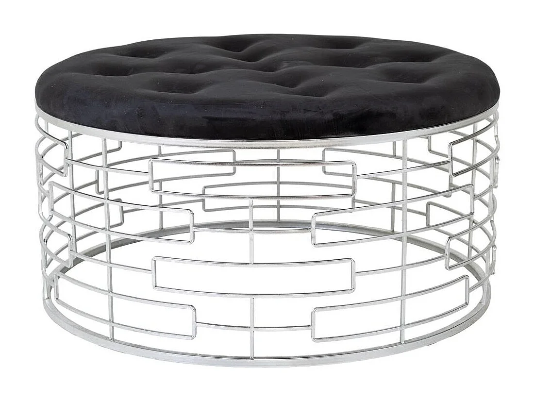 Banc rond en velours noir et métal argenté d91,5x47