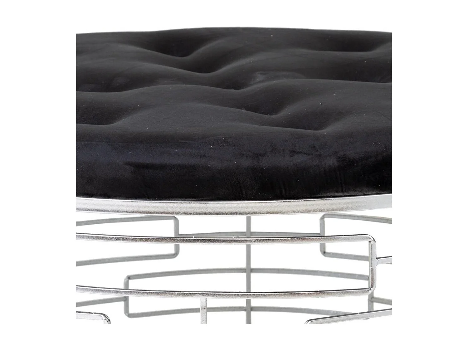 Banc rond en velours noir et métal argenté d91,5x47