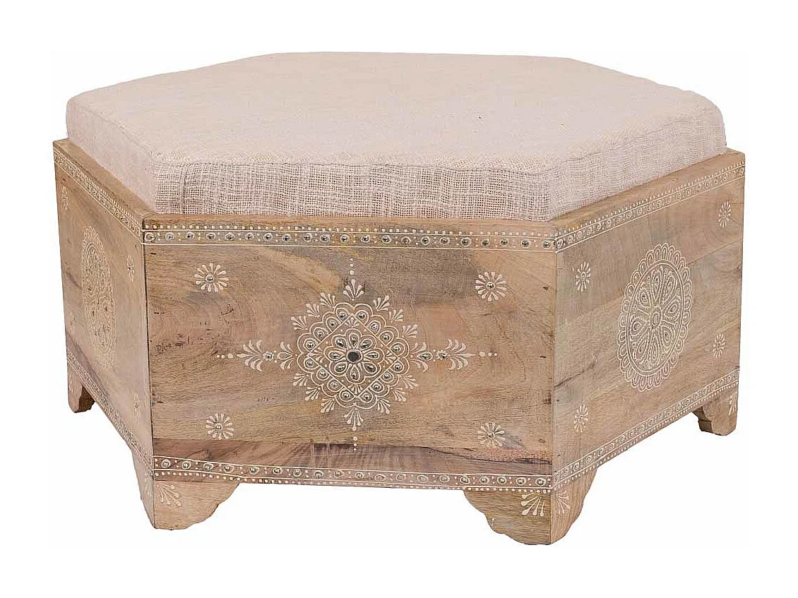 Banc en bois peint à la main avec coussin marron 70x60x29