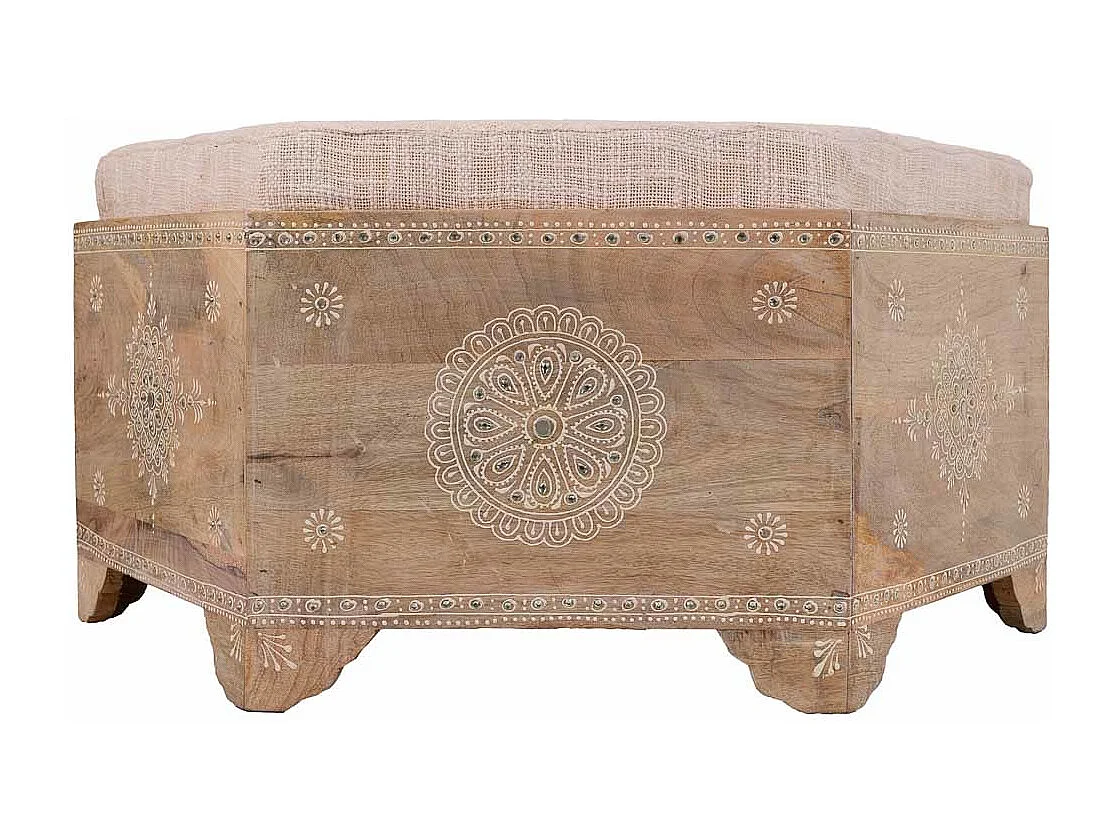 Banc en bois peint à la main avec coussin marron 70x60x29