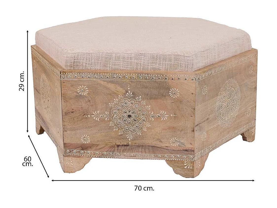 Banc en bois peint à la main avec coussin marron 70x60x29