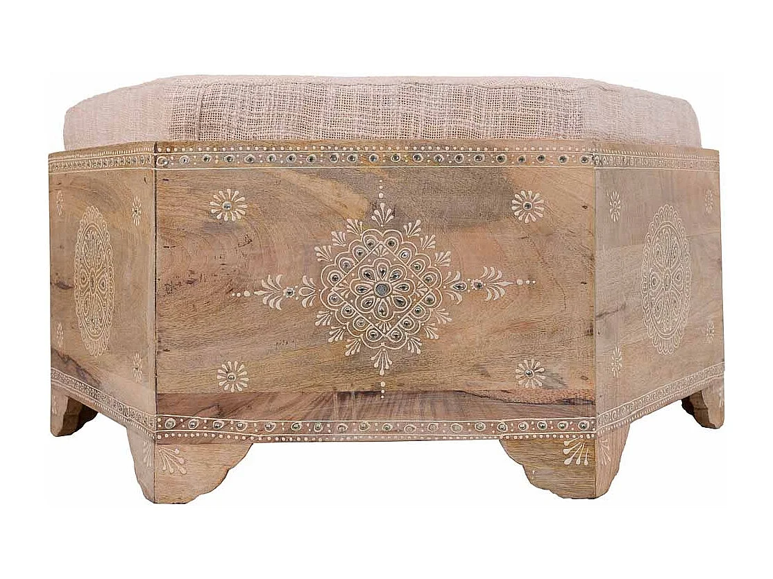 Banc en bois peint à la main avec coussin marron 70x60x29