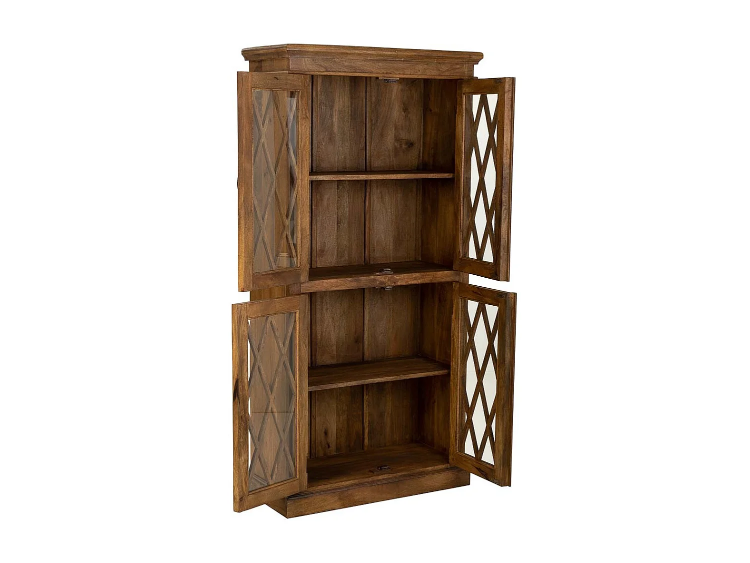 Handgefertigte Vitrine aus Holz und Glas mit 2 braunen Türen 90x40x183