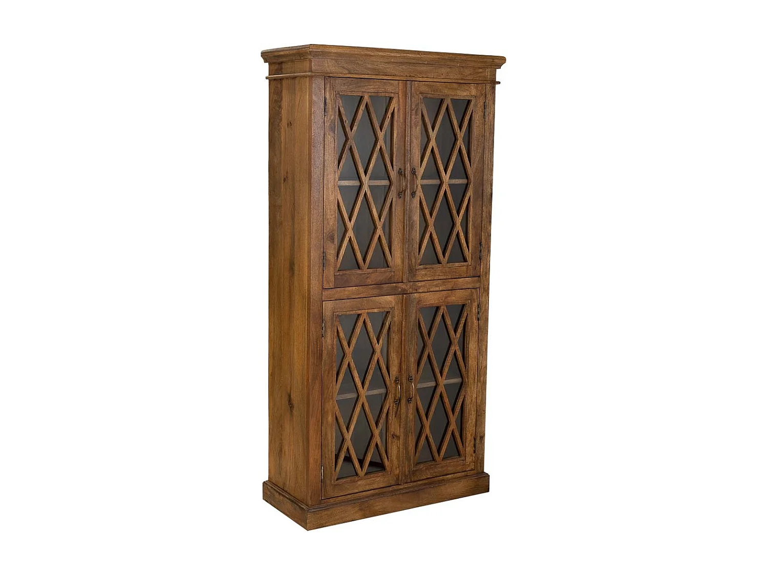 Handgefertigte Vitrine aus Holz und Glas mit 2 braunen Türen 90x40x183