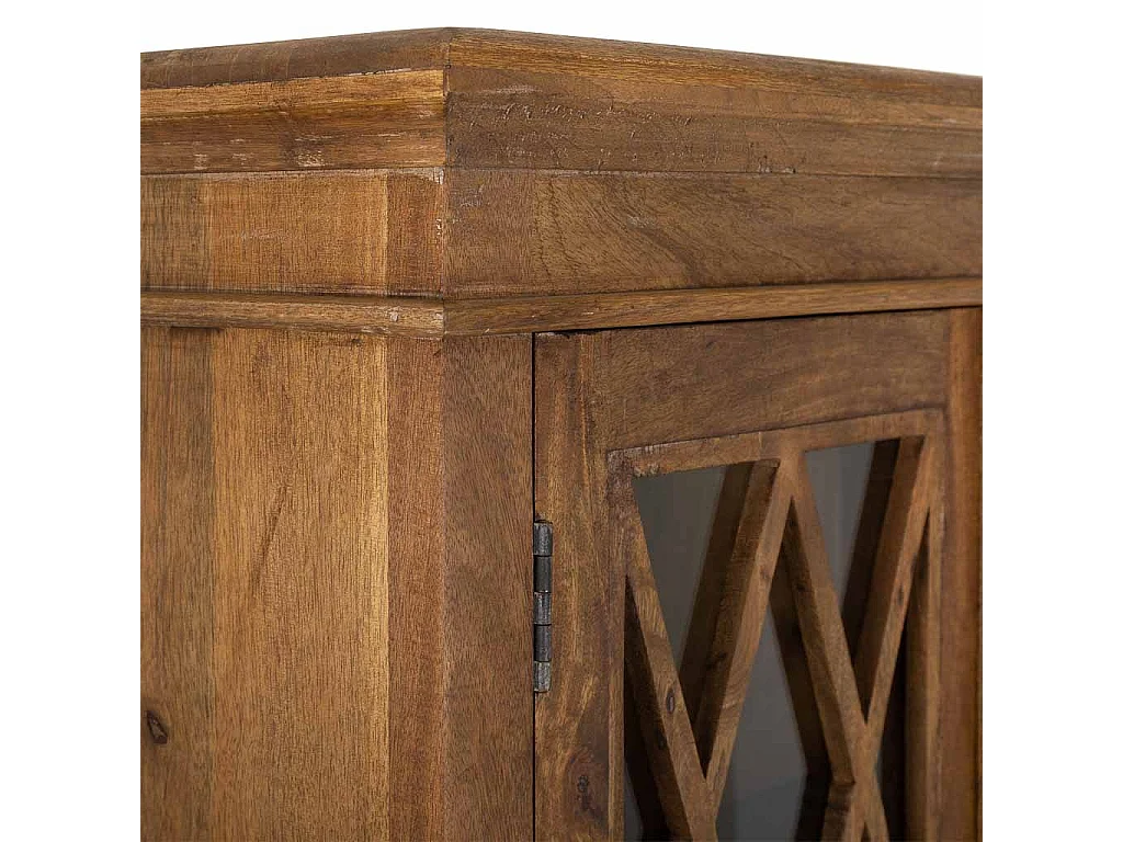 Handgefertigte Vitrine aus Holz und Glas mit 2 braunen Türen 90x40x183