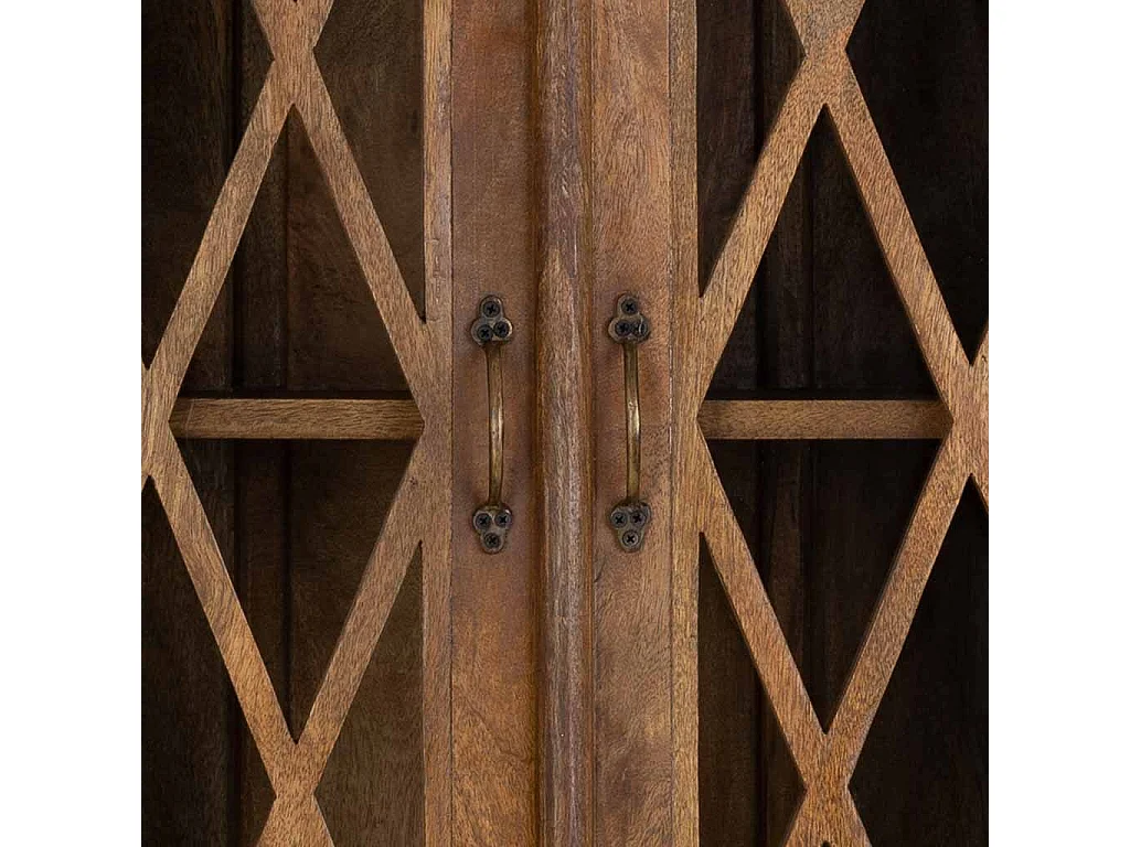 Handgefertigte Vitrine aus Holz und Glas mit 2 braunen Türen 90x40x183