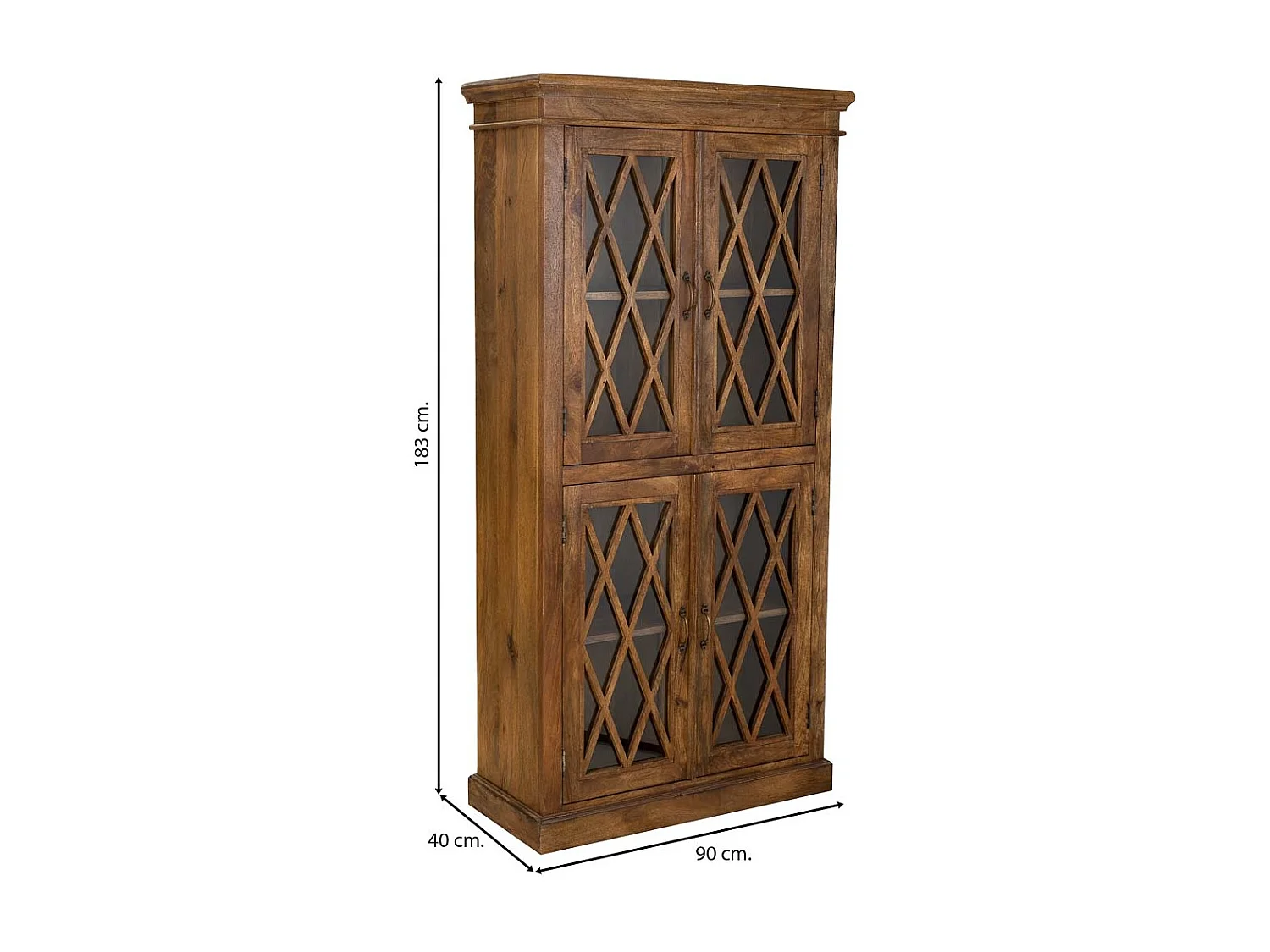 Vitrine en bois et verre finition artisanale avec 2 portes marron 90x40x183