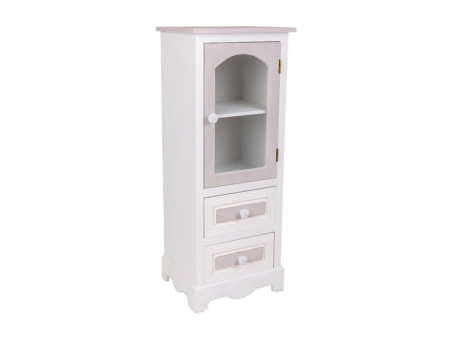 Vitrine en bois avec 2 tiroirs et 1 porte blanc 32x26x80