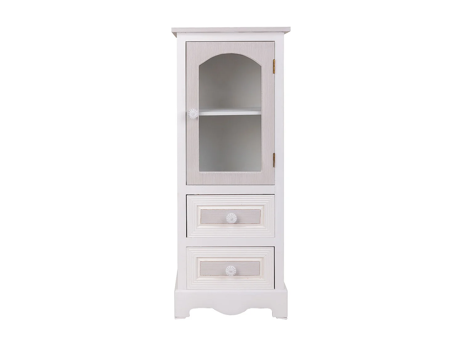 Vitrine en bois avec 2 tiroirs et 1 porte blanc 32x26x80