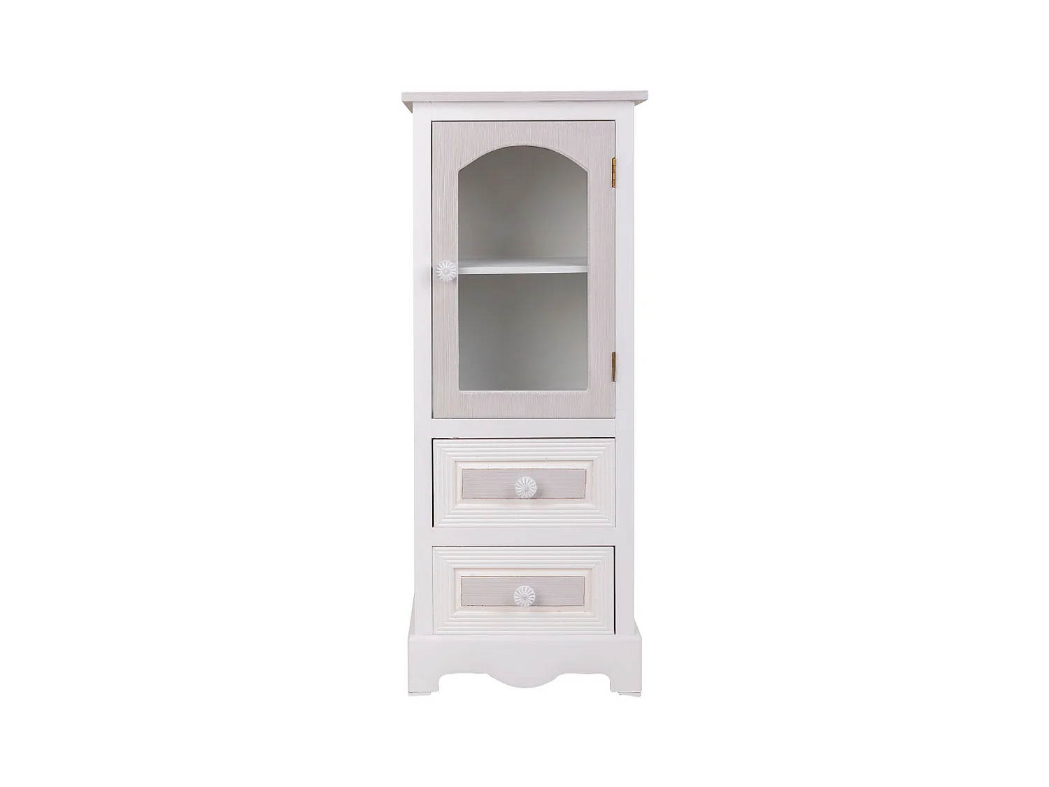 Vetrina in legno con 2 cassetti e 1 anta bianca 32x26x80