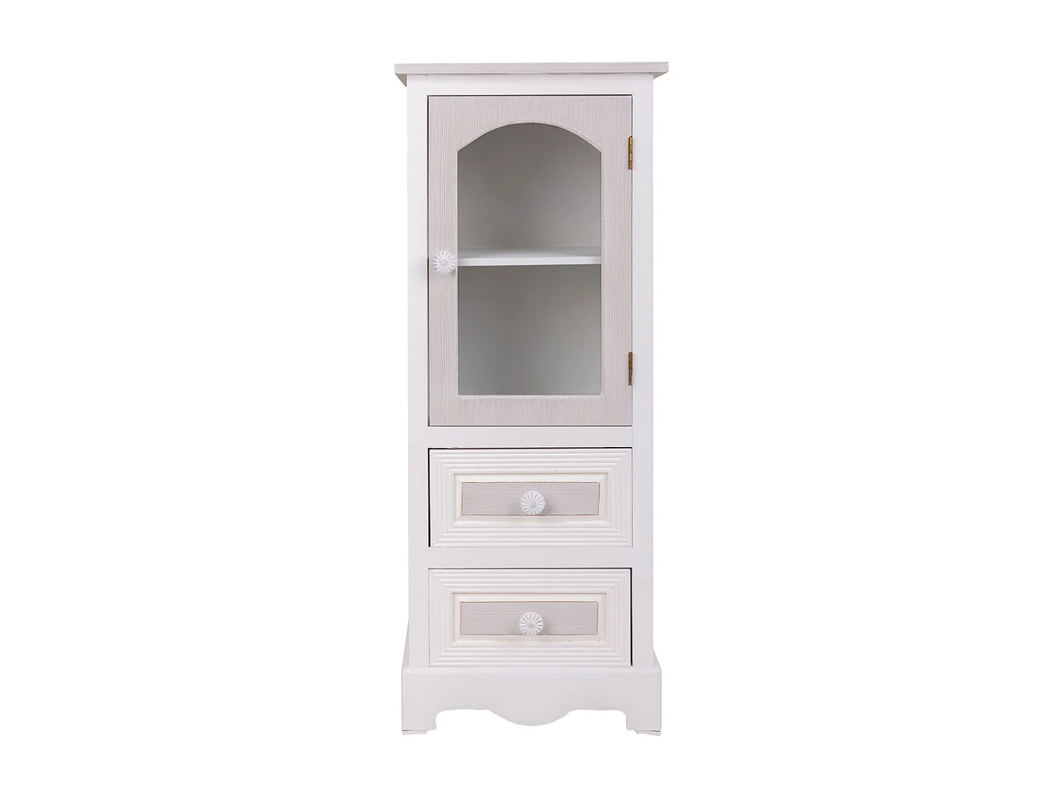 Holzvitrine mit 2 Schubladen und 1 Tür weiß 32x26x80