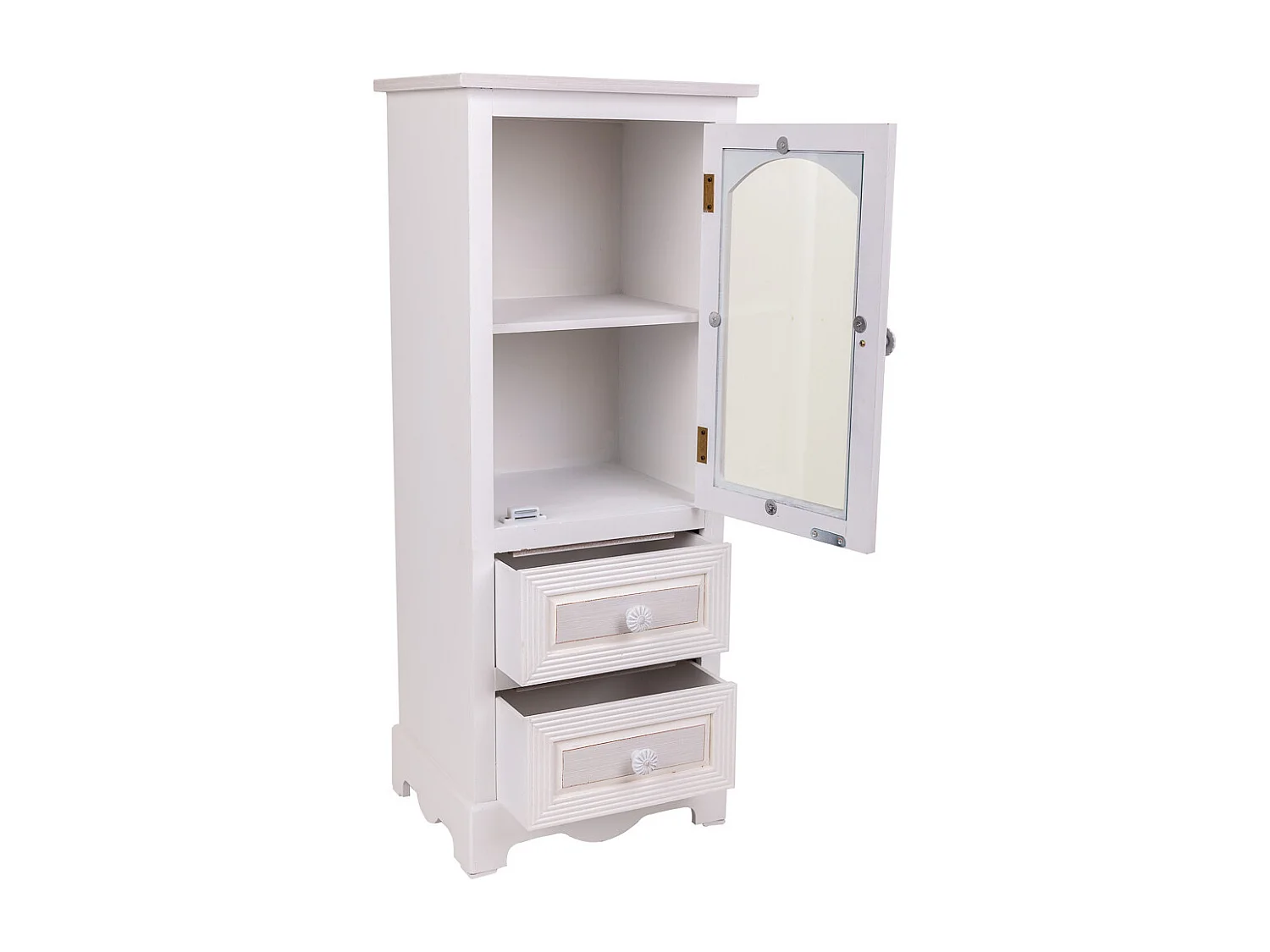 Holzvitrine mit 2 Schubladen und 1 Tür weiß 32x26x80