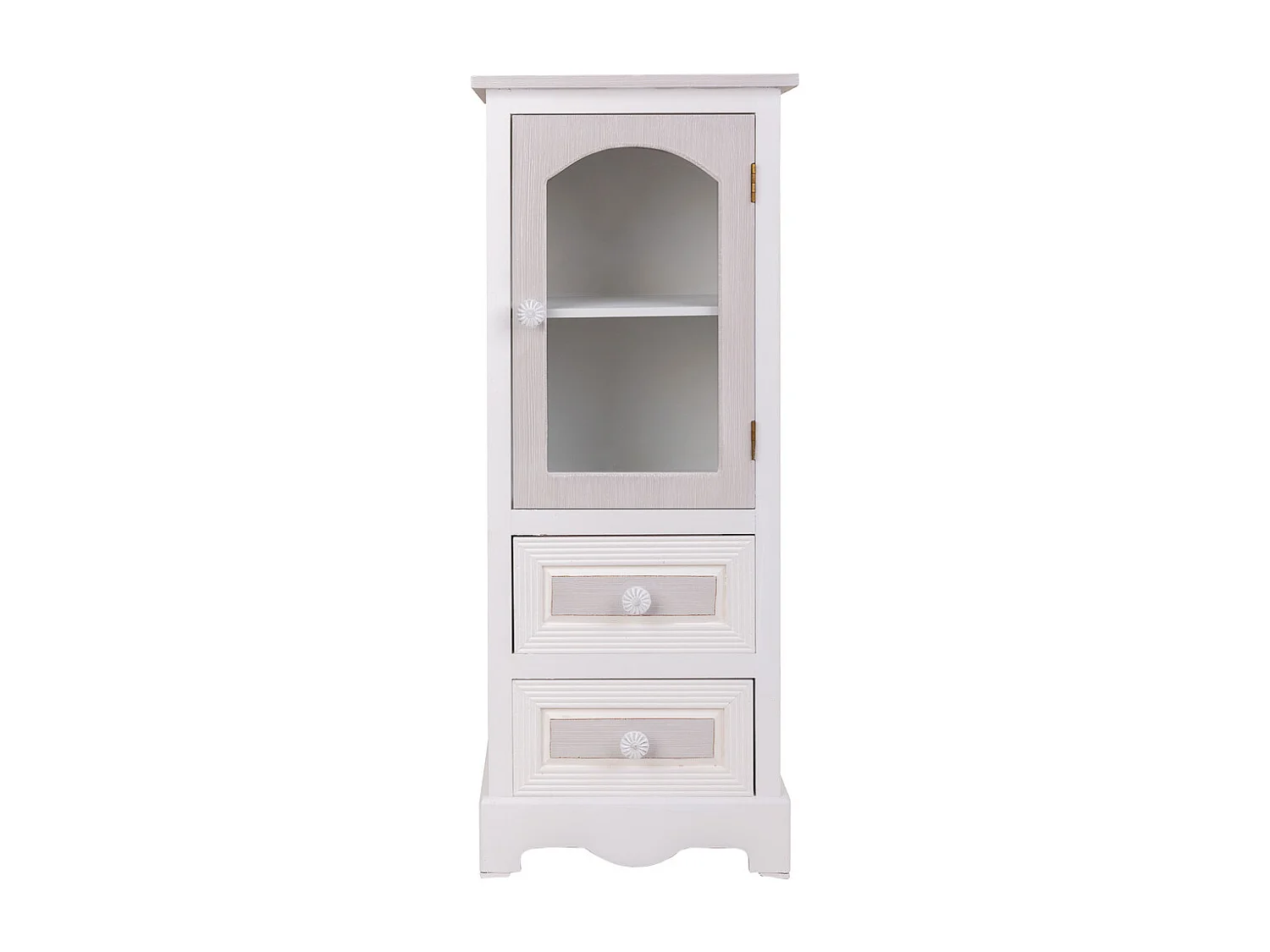 Holzvitrine mit 2 Schubladen und 1 Tür weiß 32x26x80