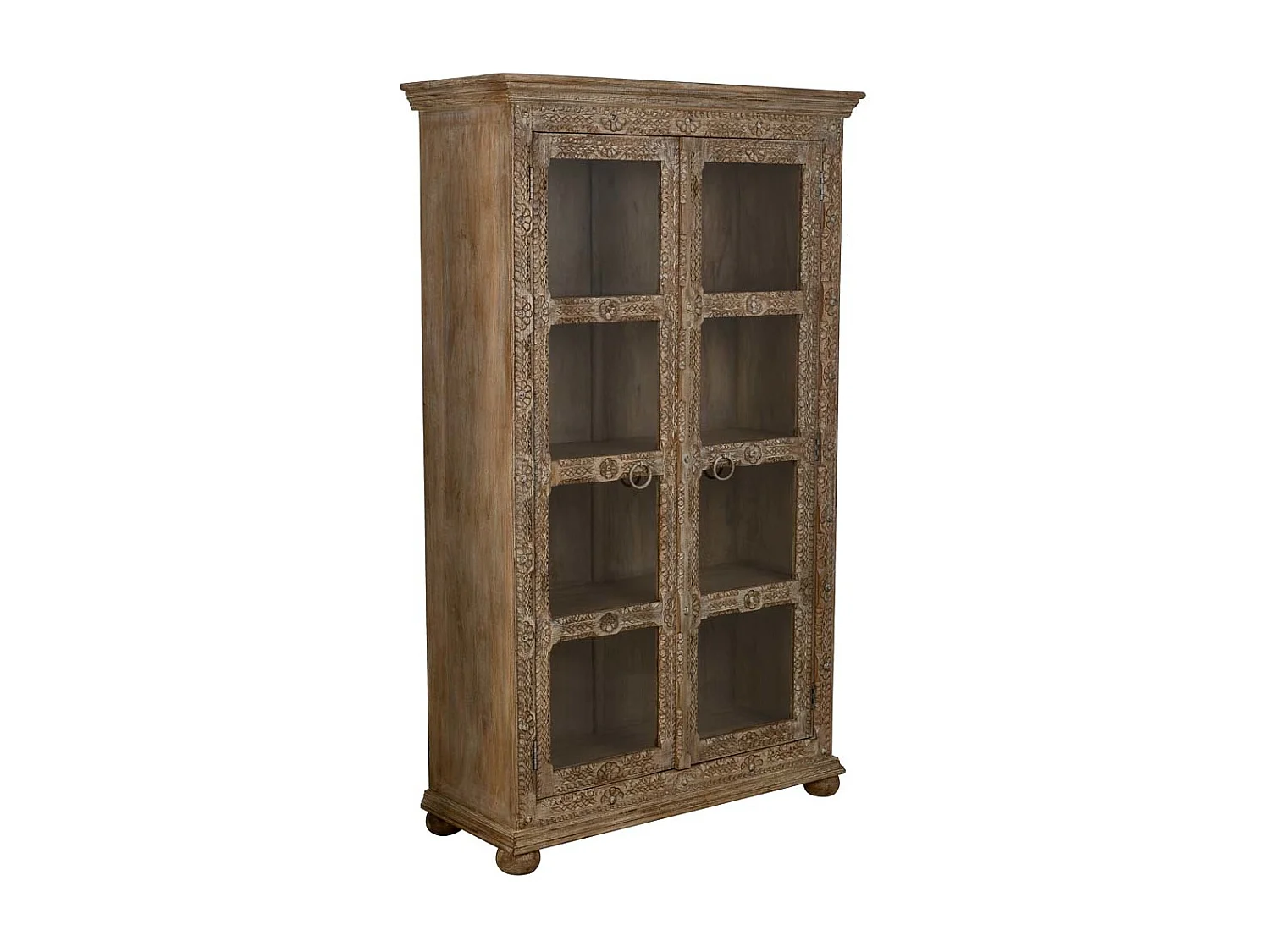 Braune handgefertigte Vitrine aus Glas und Holz, 106 x 43 x 180