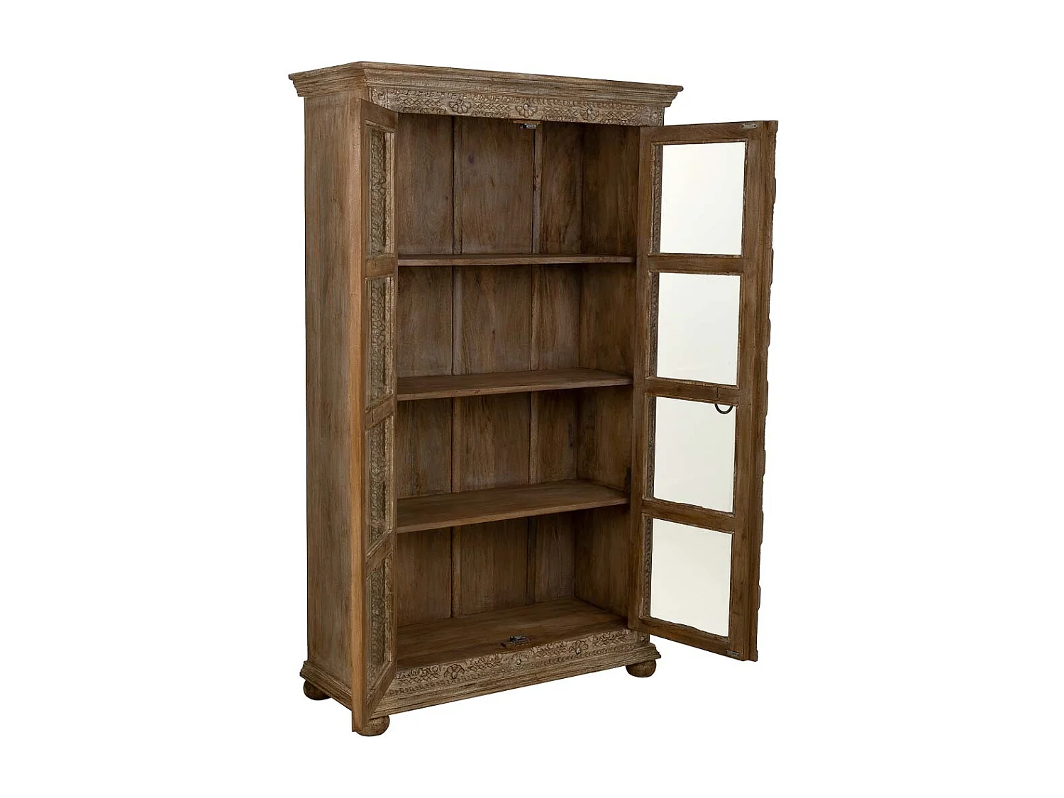 Braune handgefertigte Vitrine aus Glas und Holz, 106 x 43 x 180